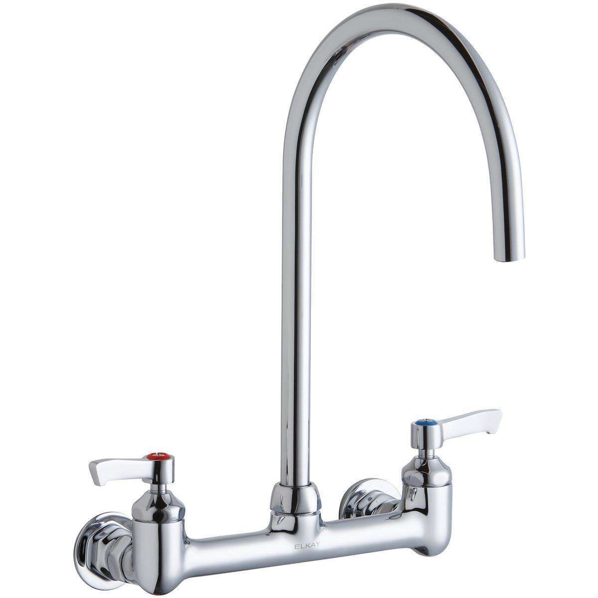 Elkay 8" Centerset Deck Mount Laminar Flow Faucet w/8" Gooseneck Spout 2in Lever Handles 1/2in Offset Inlet Chrome LK940LGN08L2H
