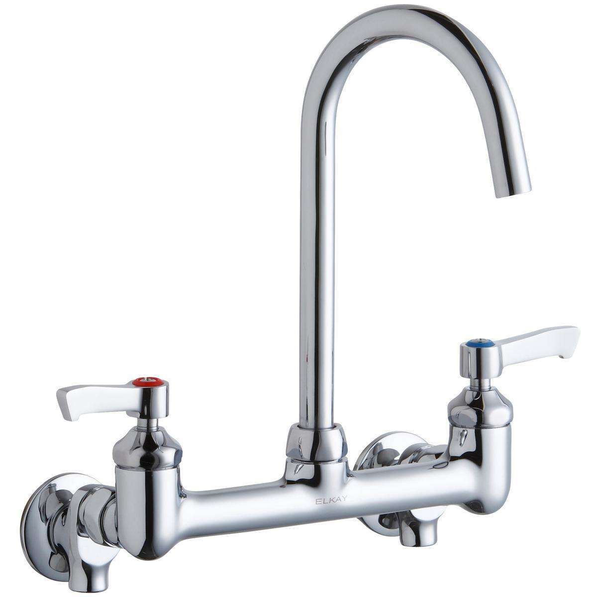 Elkay 8" Centerset Deck Mount Laminar Flow Faucet with 5" Gooseneck Spout 2" Lever Handles 1/2 Offset Inlets+Stop LK940LGN05L2S