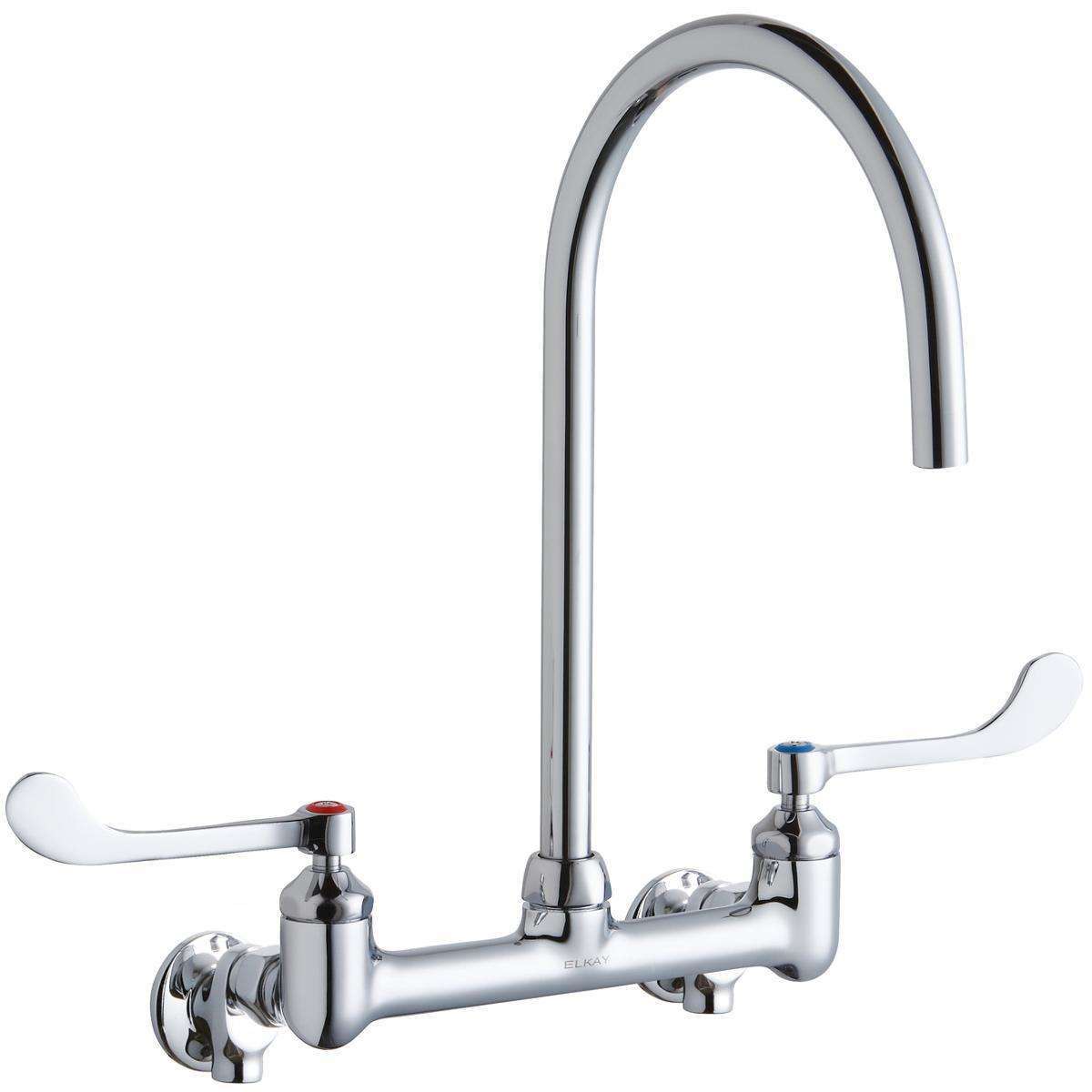 Elkay 8" Centerset Deck Mount Laminar Flow Faucet with 8" Gooseneck Spout 6" WristbladeHandle 1/2 Offset Inlets+Stop LK940LGN08T6S