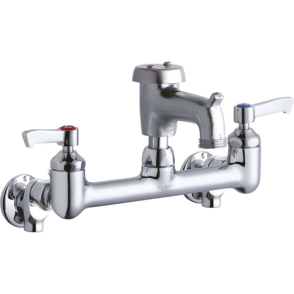 Elkay 8" Centerset Wall Mount Faucet with 3" Bucket Hook Spt 2" Lever Handles 1/2 Offset Inlets+Stop Rough Chrome LK940BR03L2S