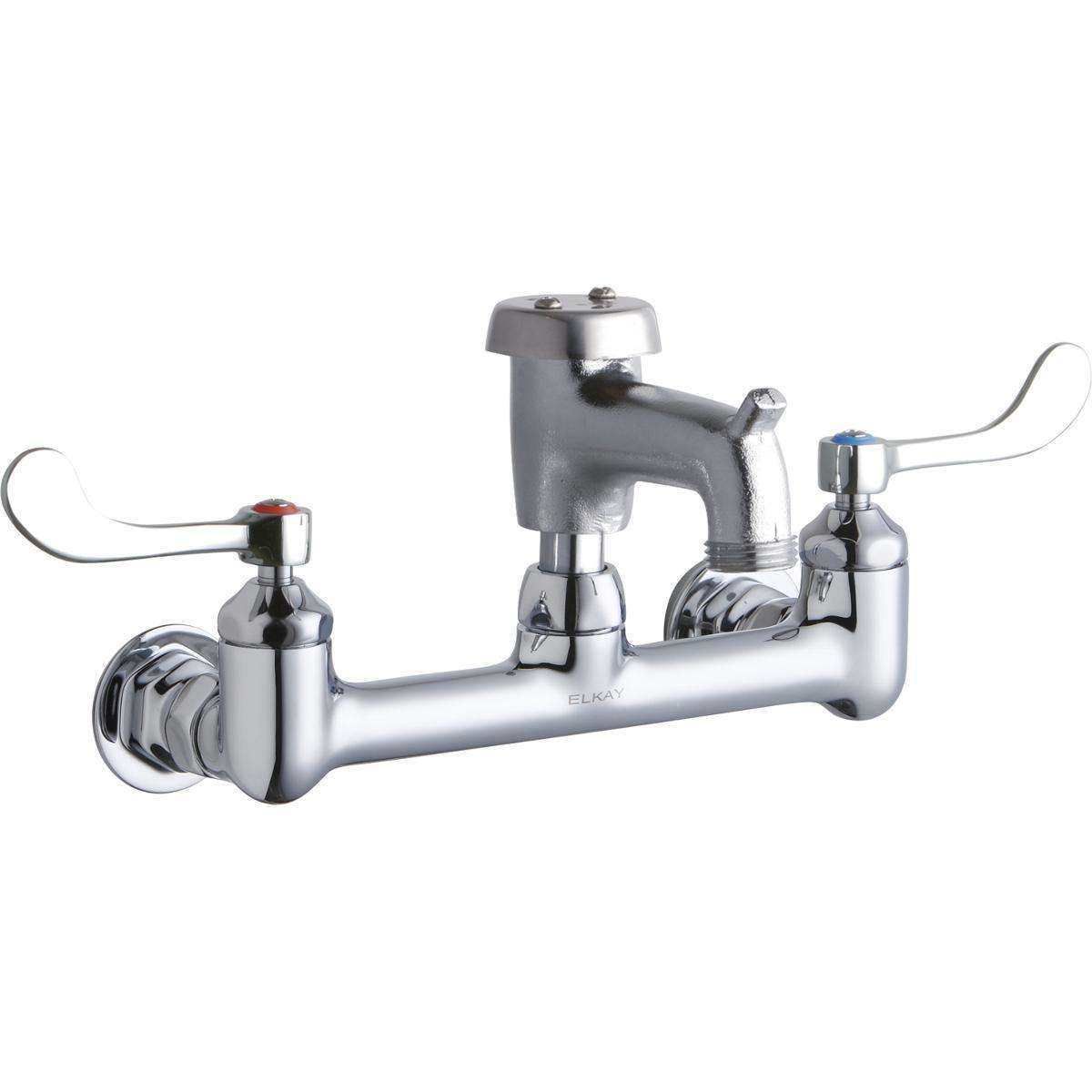 Elkay 8" Centerset Wall Mount Faucet with 3" Bucket Hook Spt 4" Wristblade Handles 1/2in Offset Inlets Rough Chrome LK940BR03T4H