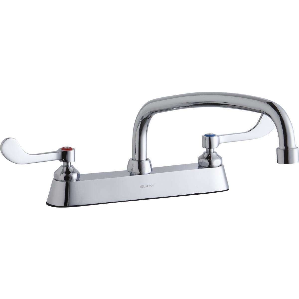 Elkay 8" Centerset with Exposed Deck Faucet with 14" Arc Tube Spout 4" Wristblade Handles Chrome LK810AT14T4