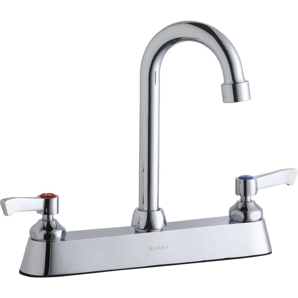 Elkay 8" Centerset with Exposed Deck Faucet with 4" Gooseneck Spout 2" Lever Handles Chrome LK810GN04L2