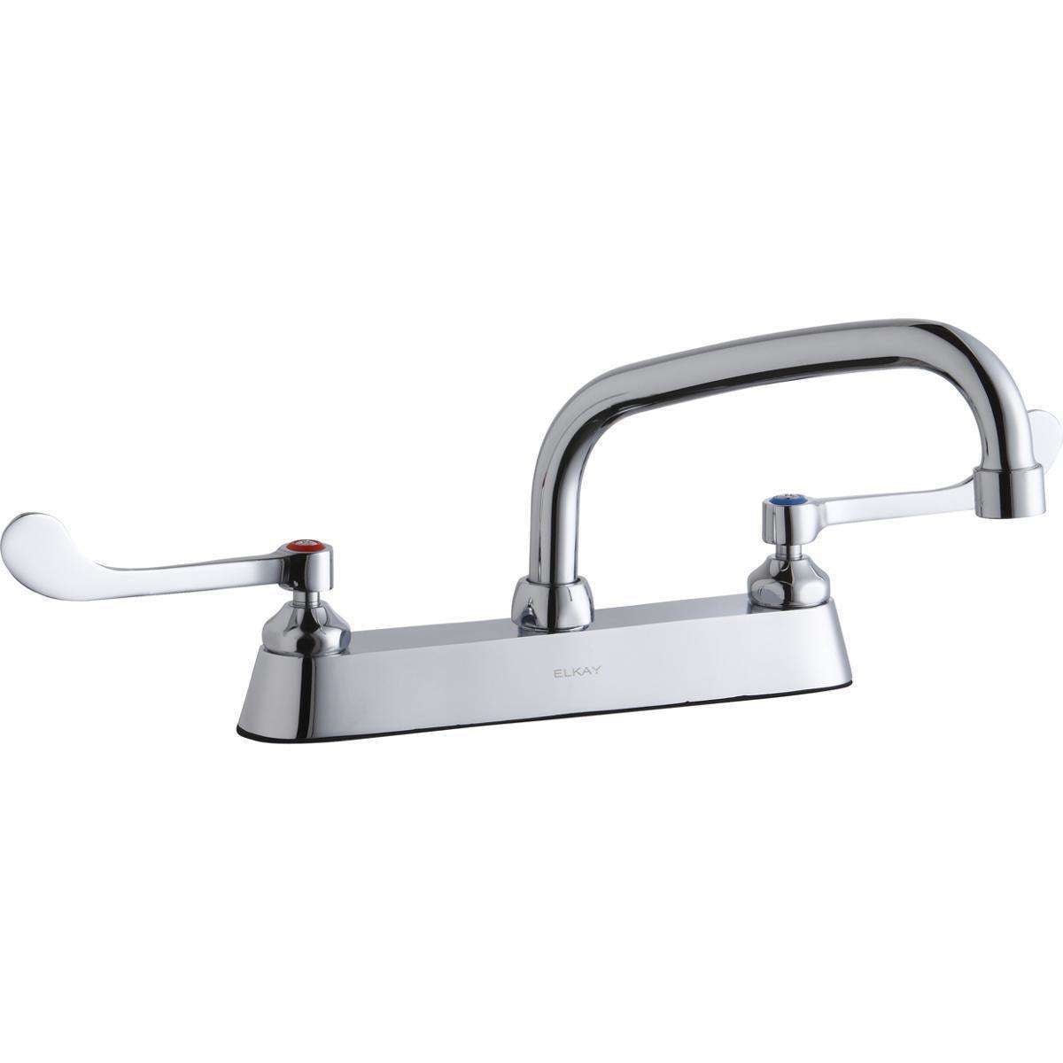 Elkay 8" Centerset with Exposed Deck Faucet with 8" Arc Tube Spout 6" Wristblade Handles Chrome LK810AT08T6