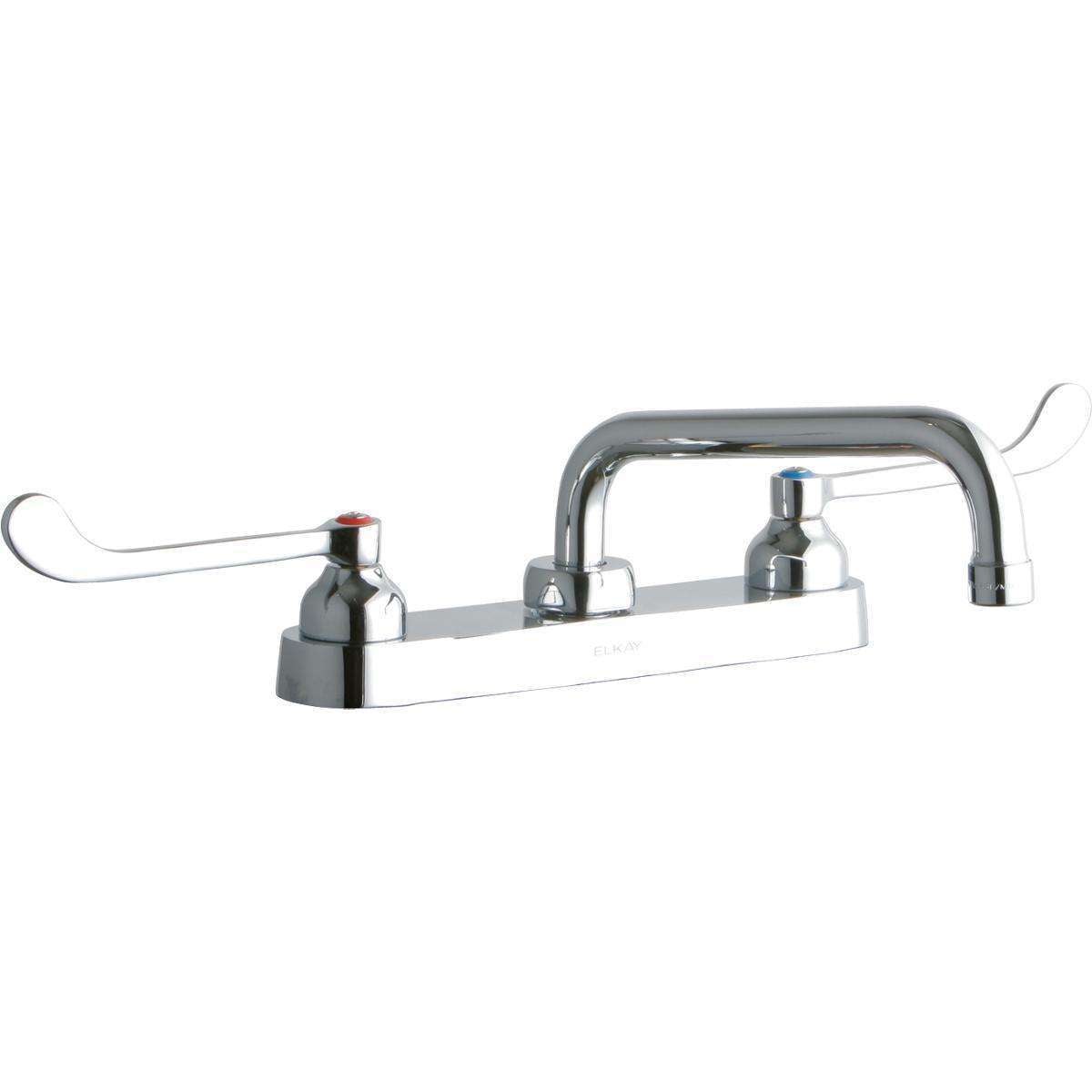 Elkay 8" Centerset with Exposed Deck Faucet with 8" Tube Spout 6" Wristblade Handles Chrome LK810TS08T6