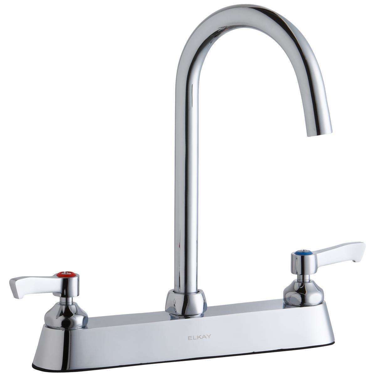Elkay 8" Centerset with Exposed Deck Laminar Flow Faucet with 5" Gooseneck Spout 2" Lever Handles Chrome LK810LGN05L2