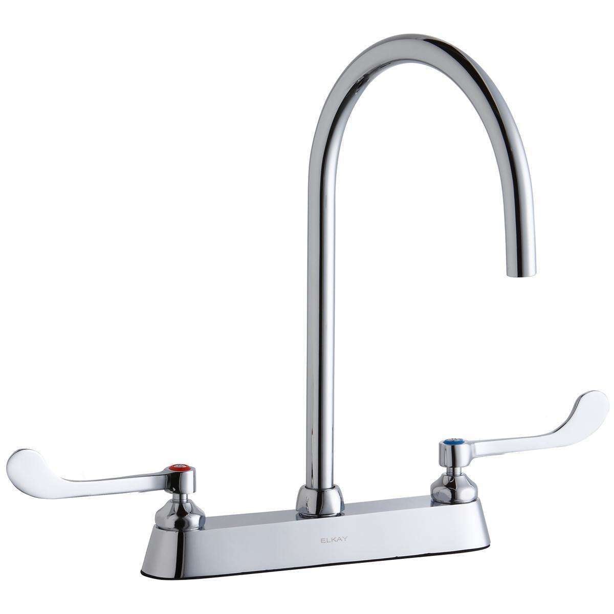 Elkay 8" Centerset with Exposed Deck Laminar Flow Faucet with 8" Gooseneck Spout 6" Wristblade Handles Chrome LK810LGN08T6
