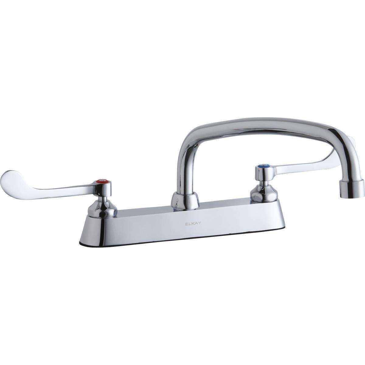 Elkay 8" Centerset with Exposed Deck Faucet with 14" Arc Tube Spout 6" Wristblade Handles Chrome LK810AT14T6