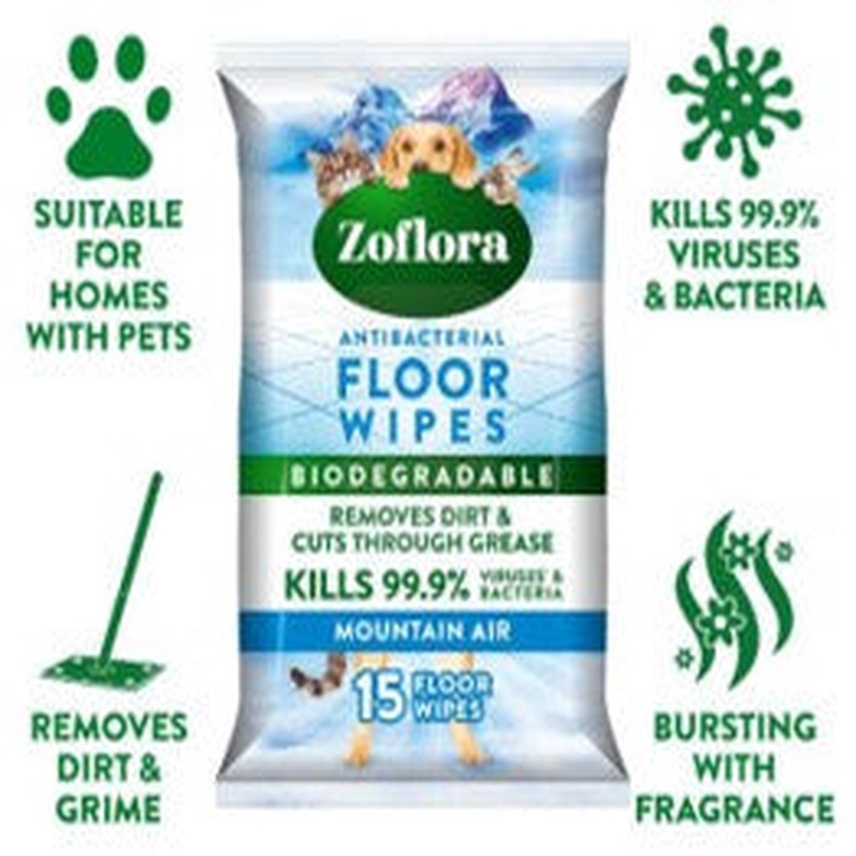 Zoflora Mountain Air Pet Floor Wipes - Default